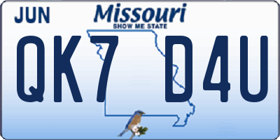 MO license plate QK7D4U