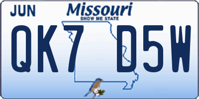 MO license plate QK7D5W