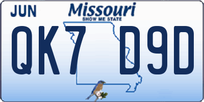 MO license plate QK7D9D
