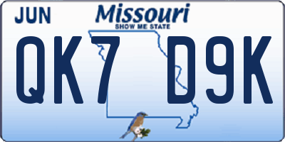 MO license plate QK7D9K