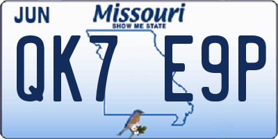 MO license plate QK7E9P