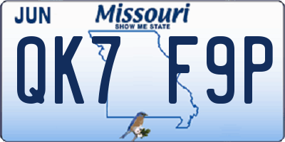 MO license plate QK7F9P