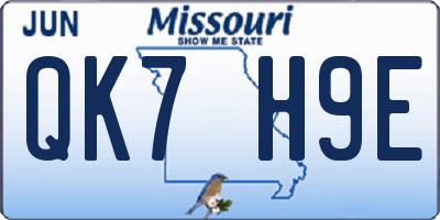 MO license plate QK7H9E