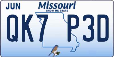 MO license plate QK7P3D