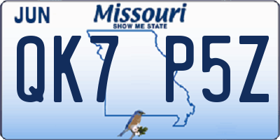 MO license plate QK7P5Z
