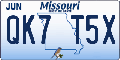MO license plate QK7T5X