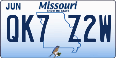 MO license plate QK7Z2W