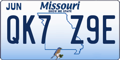 MO license plate QK7Z9E