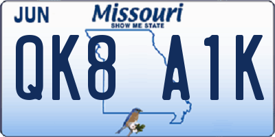 MO license plate QK8A1K