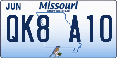 MO license plate QK8A1O