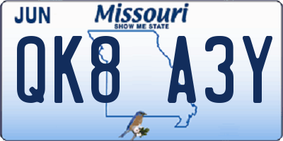 MO license plate QK8A3Y