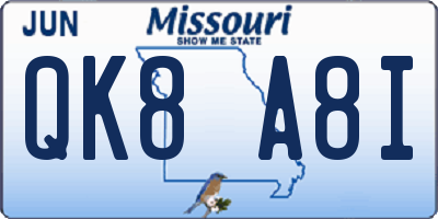 MO license plate QK8A8I