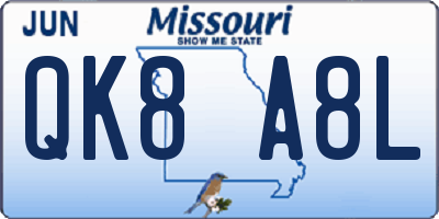 MO license plate QK8A8L