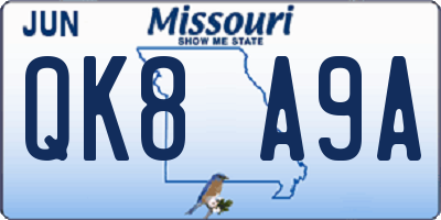 MO license plate QK8A9A