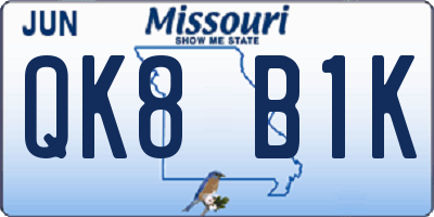MO license plate QK8B1K