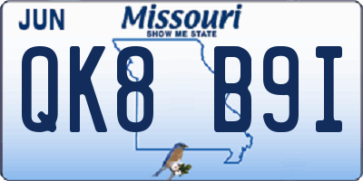 MO license plate QK8B9I