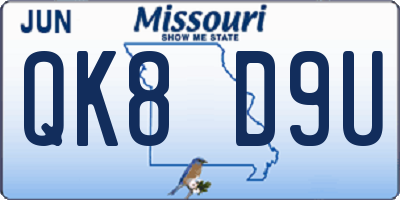 MO license plate QK8D9U