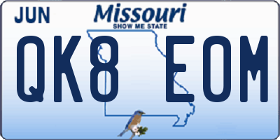MO license plate QK8E0M
