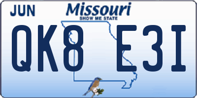 MO license plate QK8E3I