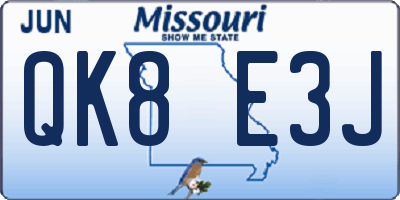 MO license plate QK8E3J