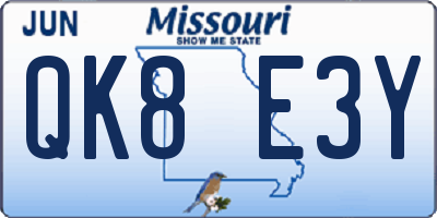 MO license plate QK8E3Y