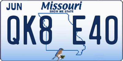 MO license plate QK8E4O