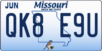 MO license plate QK8E9U