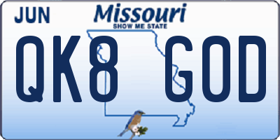 MO license plate QK8G0D