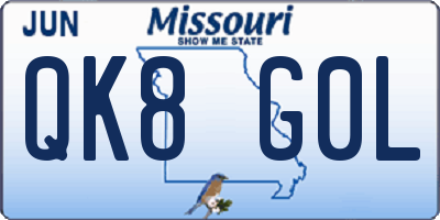 MO license plate QK8G0L