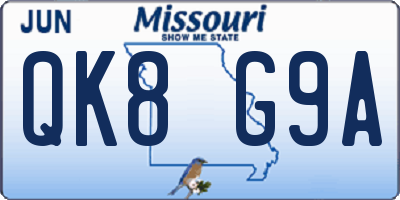 MO license plate QK8G9A