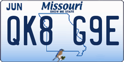 MO license plate QK8G9E