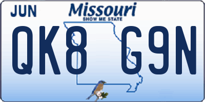 MO license plate QK8G9N