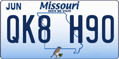 MO license plate QK8H9O