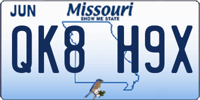 MO license plate QK8H9X