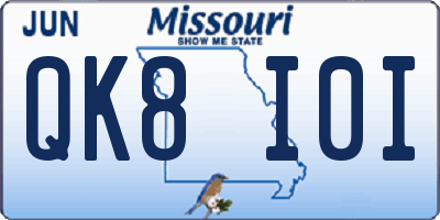 MO license plate QK8I0I
