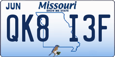MO license plate QK8I3F