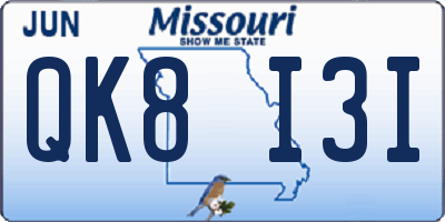 MO license plate QK8I3I