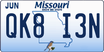 MO license plate QK8I3N