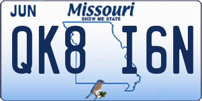 MO license plate QK8I6N