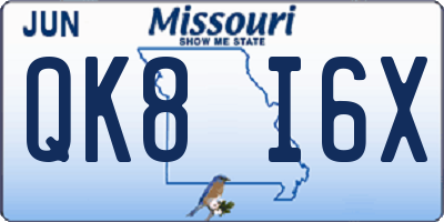 MO license plate QK8I6X