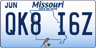 MO license plate QK8I6Z