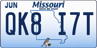 MO license plate QK8I7T