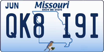 MO license plate QK8I9I