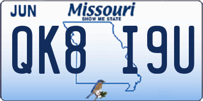 MO license plate QK8I9U