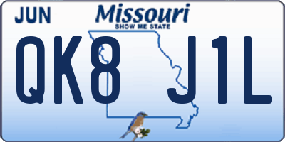 MO license plate QK8J1L