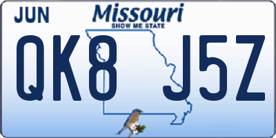 MO license plate QK8J5Z