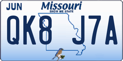 MO license plate QK8J7A