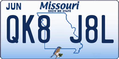 MO license plate QK8J8L