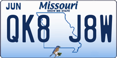 MO license plate QK8J8W