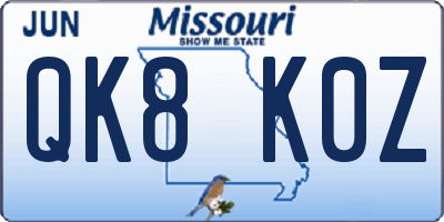 MO license plate QK8K0Z